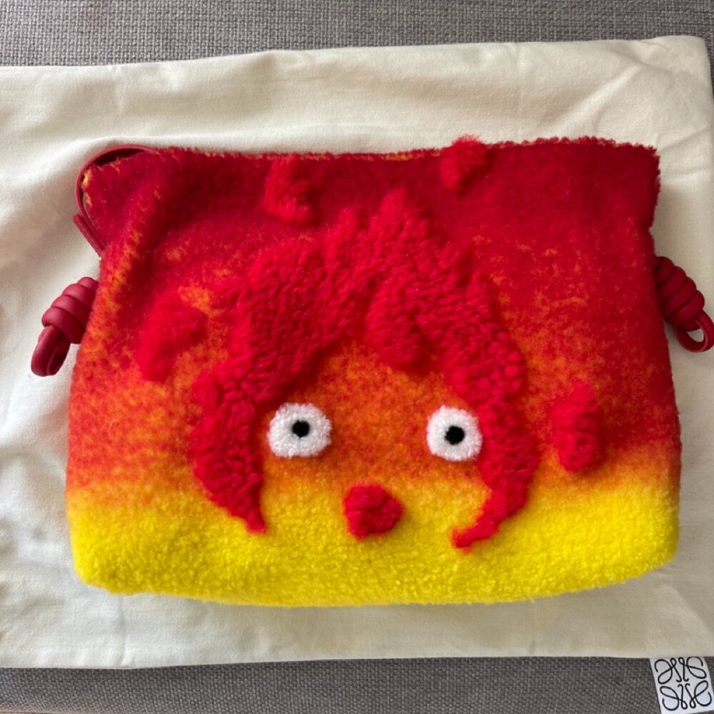LOEWE Howl's Moving Castle Calcifer Flamenco Clutch Shearling